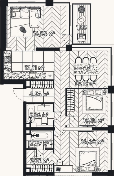Планировка: 4+ к, 80,6 м²