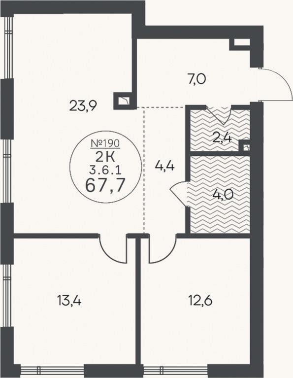 Планировка: 2-к, 67,7 м²