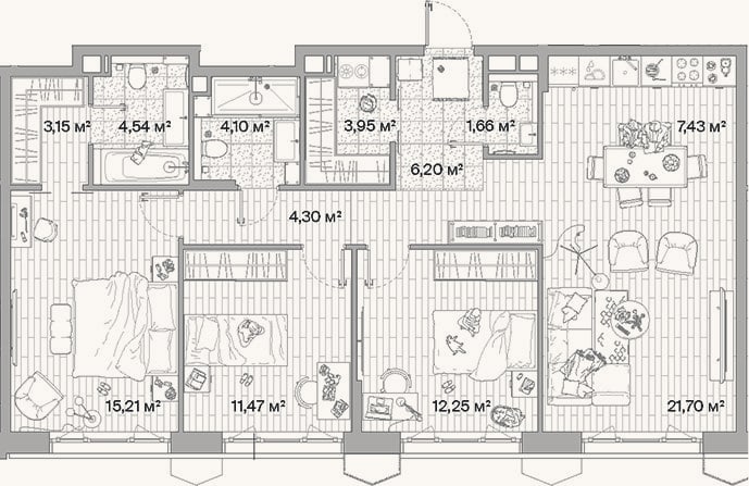 Планировка: 4+ к, 96 м²