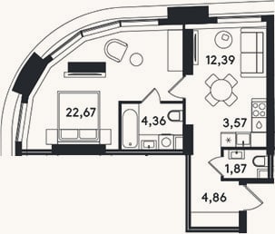 Планировка: 2-к, 49,7 м²