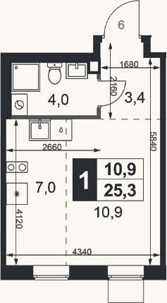 Планировка: Студия, 25,3 м²