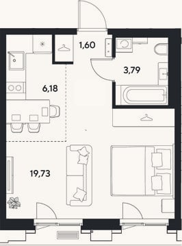 Планировка: Студия, 31,3 м²