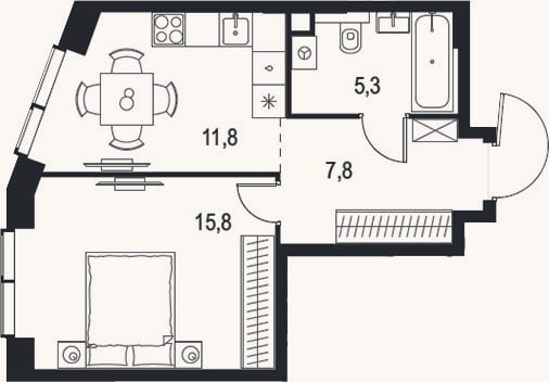 Планировка: 1-к, 40,7 м²