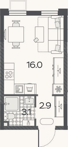 Планировка: Студия, 22 м²