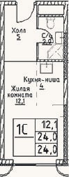Планировка: Студия, 24 м²
