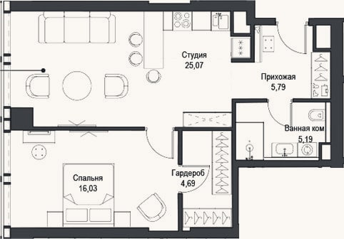 Планировка: 2-к, 56,8 м²