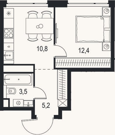 Планировка: 1-к, 31,9 м²