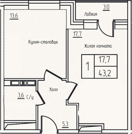 Планировка: 2-к, 40,2 м²