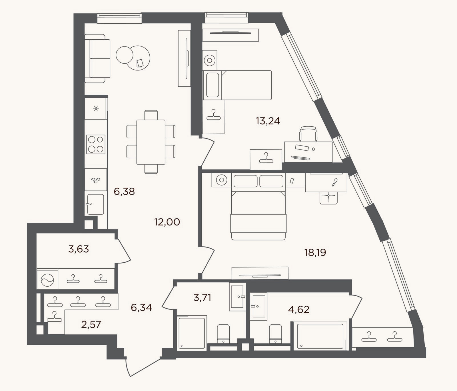 Планировка: 3-к, 70,7 м²