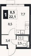 Планировка: Студия, 22,1 м²