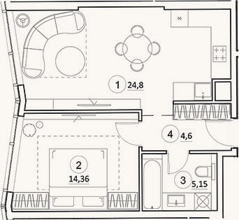 Планировка: 2-к, 48,7 м²