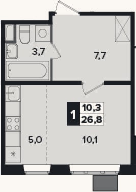 Планировка: Студия, 26,8 м²