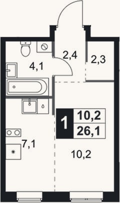 Планировка: Студия, 26,1 м²