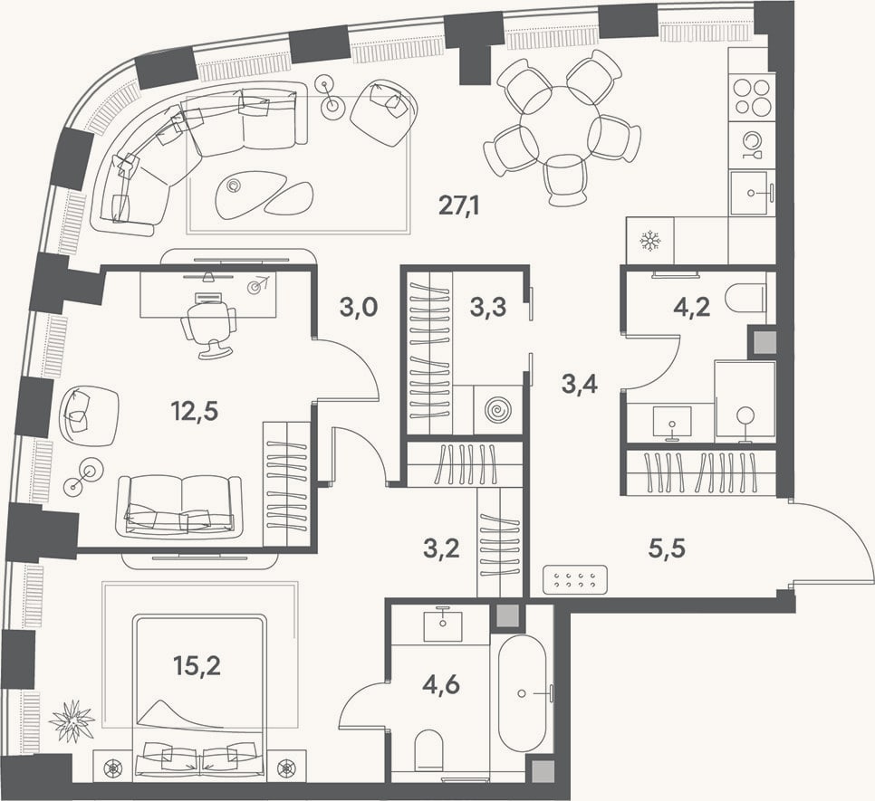 Планировка: 3-к, 82 м²