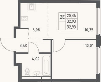 Планировка: 2-к, 32,9 м²
