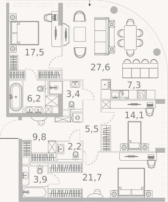 Планировка: 4+ к, 119,2 м²