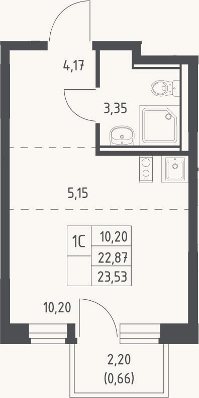 Планировка: Студия, 22,9 м²