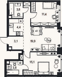 Планировка: 3-к, 60,6 м²