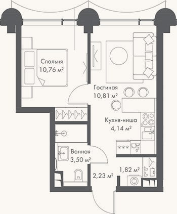 Планировка: 2-к, 33,3 м²