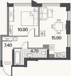 Планировка: 2-к, 38,9 м²