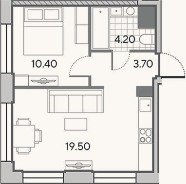 Планировка: 2-к, 37,8 м²