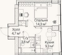 Планировка: 1-к, 32,1 м²