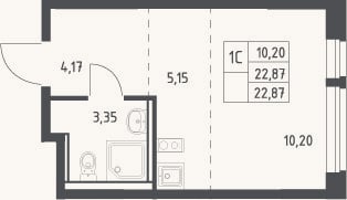 Планировка: Студия, 22,9 м²
