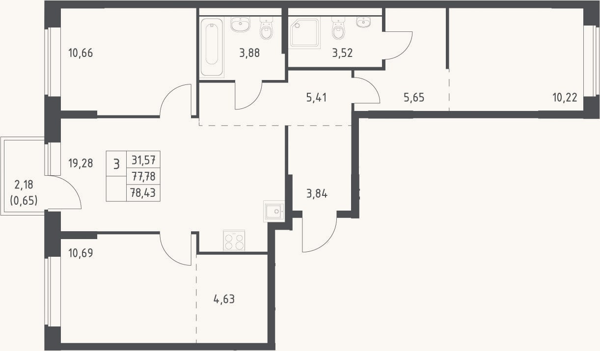 Планировка: 4+ к, 77,8 м²