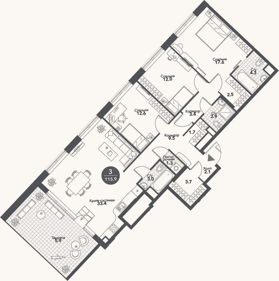 Планировка: 4+ к, 110 м²