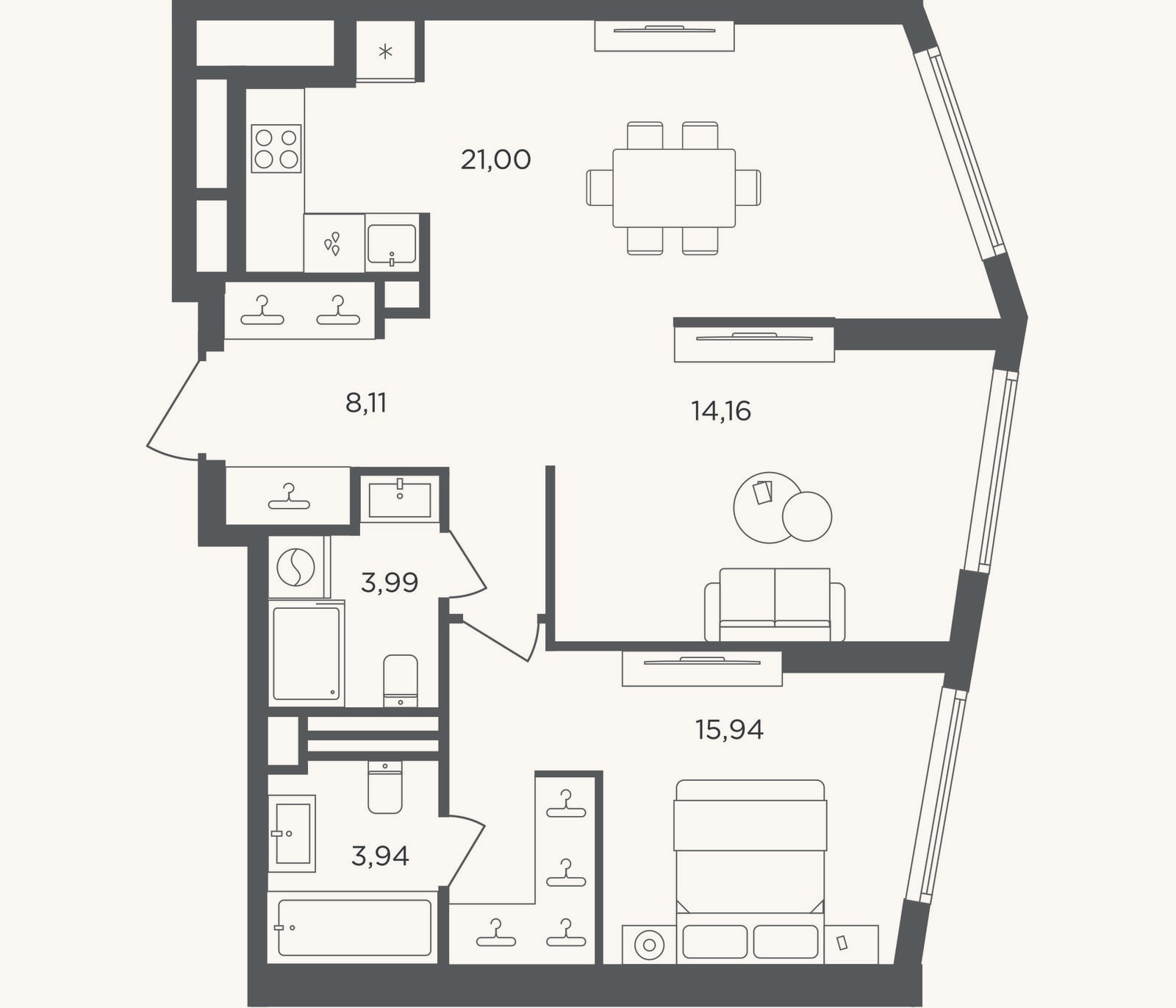 Планировка: 2-к, 67,1 м²