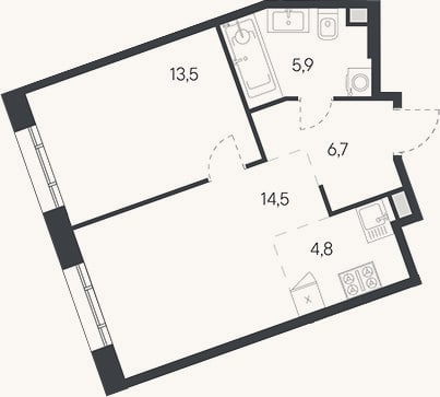 Планировка: 2-к, 45,4 м²