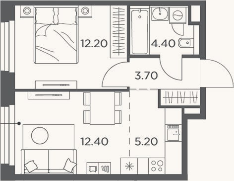 Планировка: 2-к, 37,9 м²