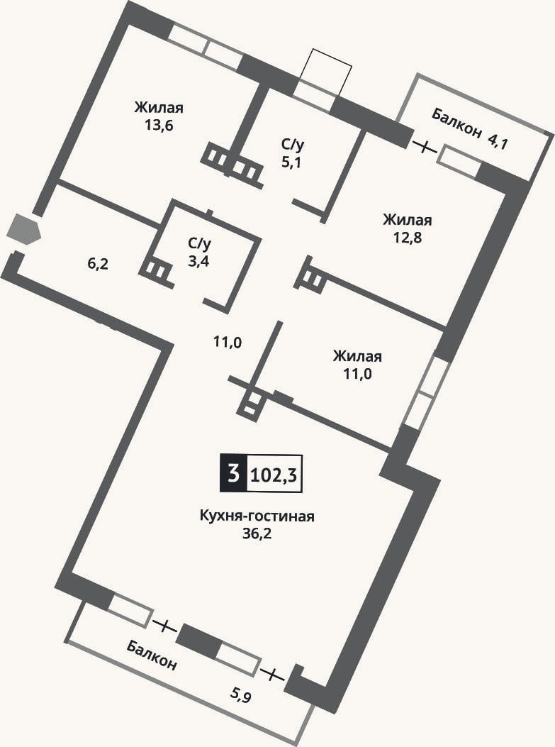 Планировка: 4+ к, 99,8 м²