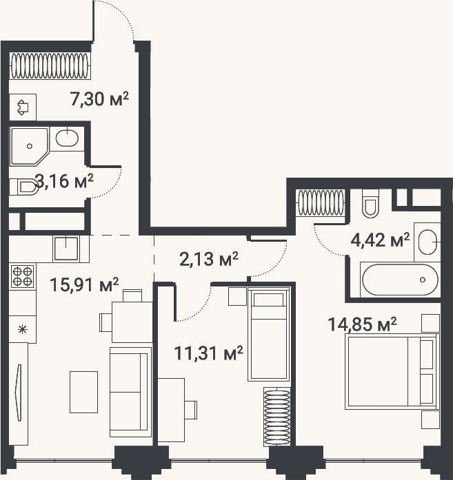 Планировка: 3-к, 59,1 м²