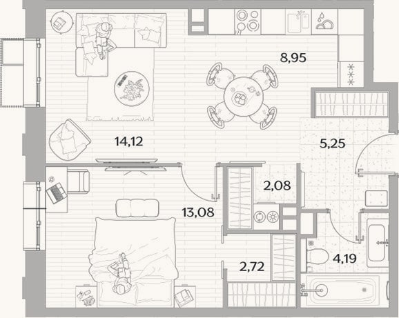 Планировка: 2-к, 50,3 м²
