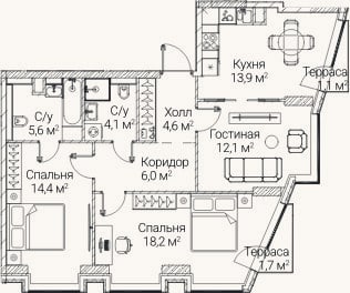 Планировка: 3-к, 76,6 м²