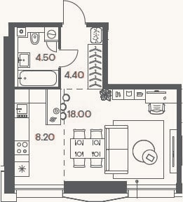 Планировка: Студия, 35,1 м²