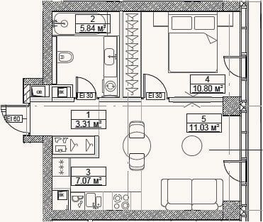 Планировка: 2-к, 38,1 м²