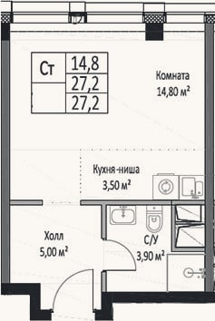 Планировка: Студия, 27,2 м²