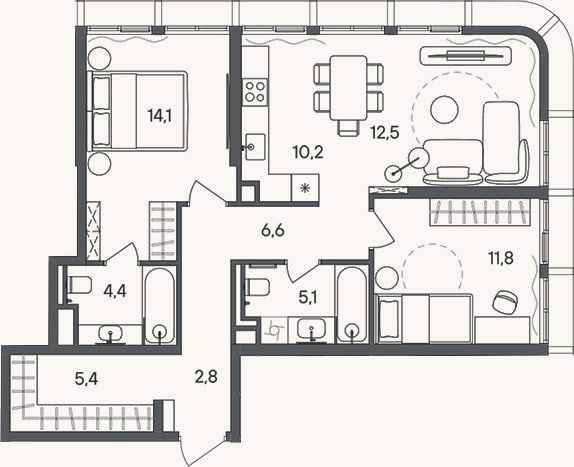 Планировка: 3-к, 72,9 м²