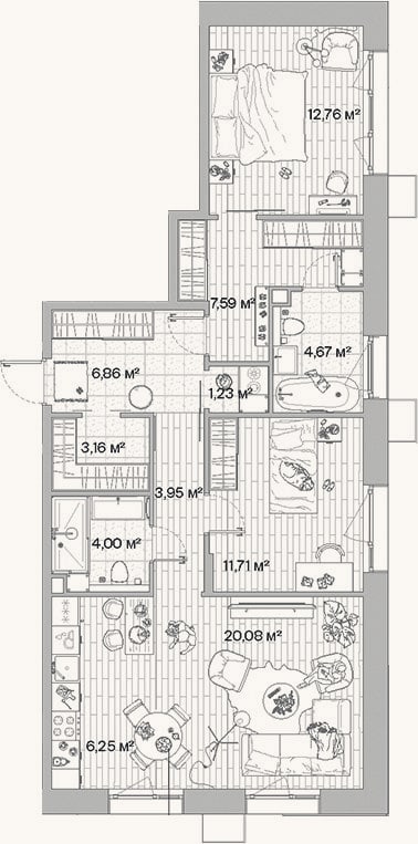 Планировка: 3-к, 82,3 м²