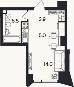 Планировка: Студия, 28,7 м²
