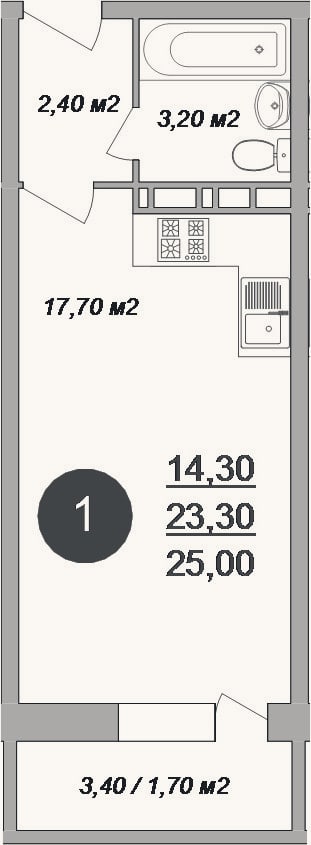Планировка: Студия, 23,3 м²