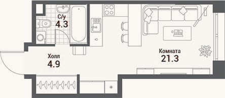 Планировка: Студия, 30,5 м²