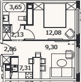 Планировка: 2-к, 36,8 м²