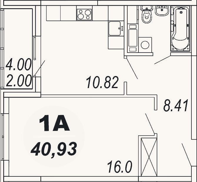 Планировка: 1-к, 38,9 м²