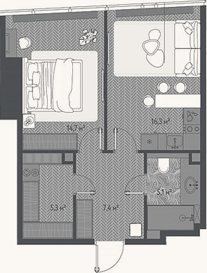 Планировка: 2-к, 48,8 м²
