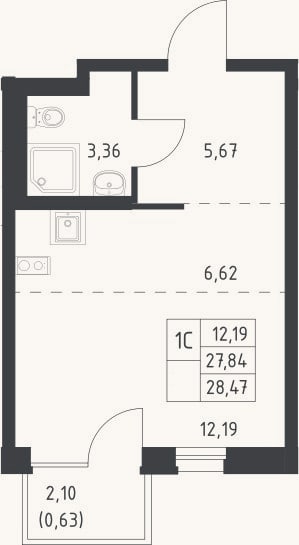 Планировка: Студия, 27,8 м²