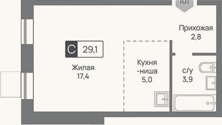 Планировка: Студия, 29,1 м²