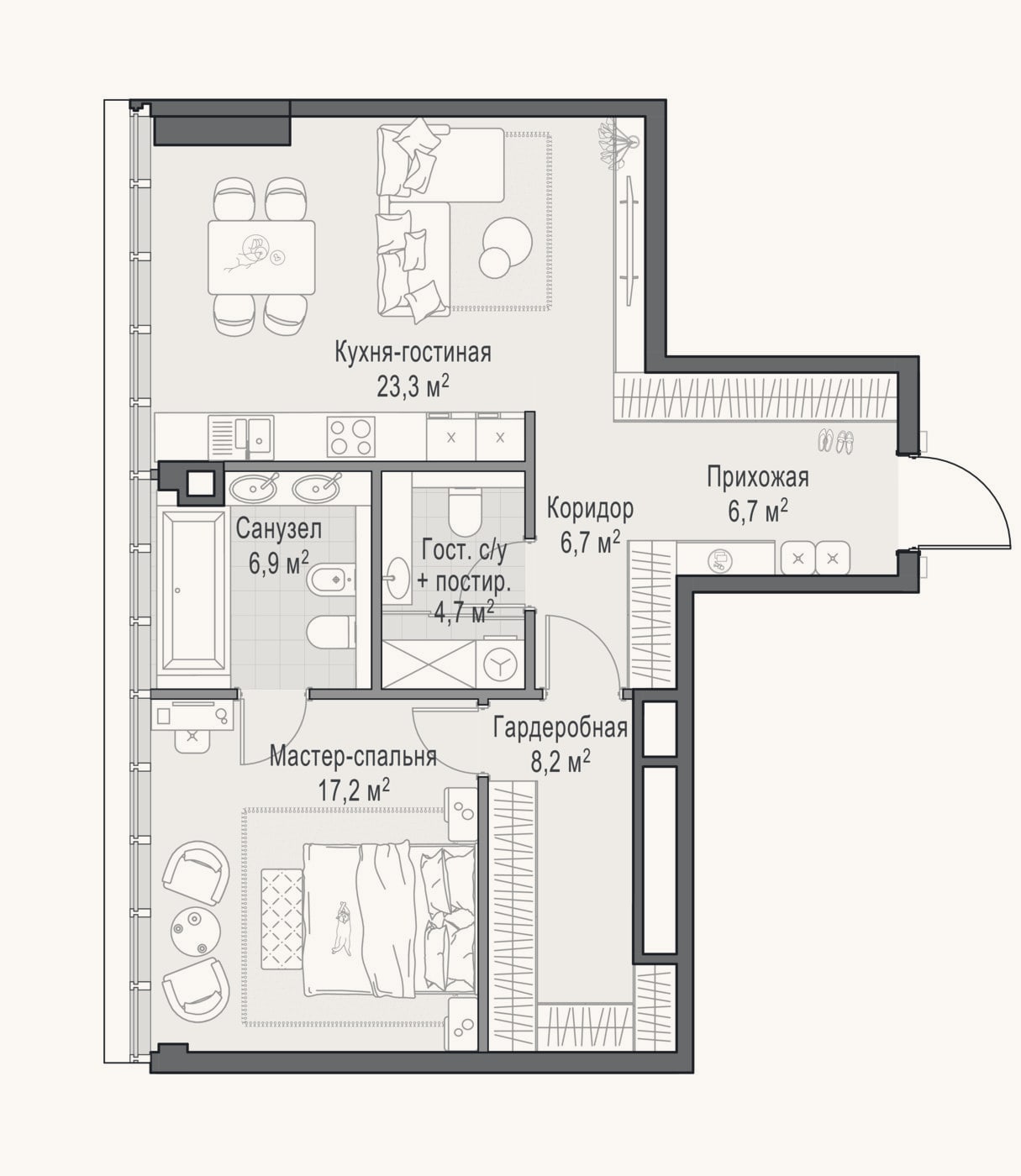 Планировка: 2-к, 73,8 м²